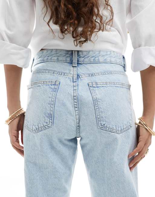 Bershka - Petite - Jeans met rechte pijpen in super lichte wassing blauw, 5 van 5