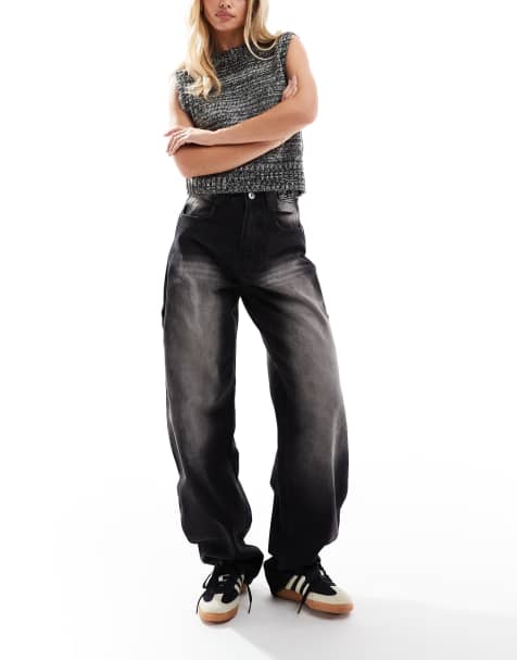 Bershka Petite - Jeans neri lavaggio acido con vita regolabile - view 1