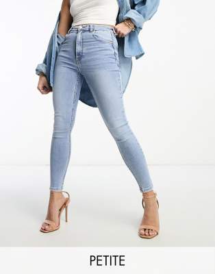 Bershka Petite - Knöchellange Skinny-Jeans in Hellblau mit hohem Bund