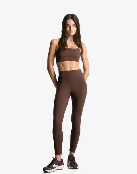 Bershka Petite - Leggings ad asciugatura rapida e traspiranti marroni - view 1