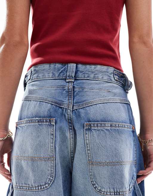 Bershka Petite – Ljusblå, tvättade snickarjeans med justerbar midja, 4 av 5