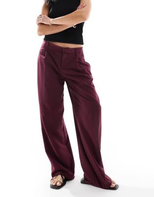 Bershka Petite Low Rise Wide Leg Tailored Pants In Red