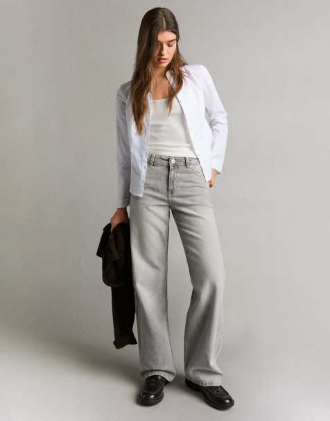 Bershka Petite - Lysegrå baggy jeans - view 1