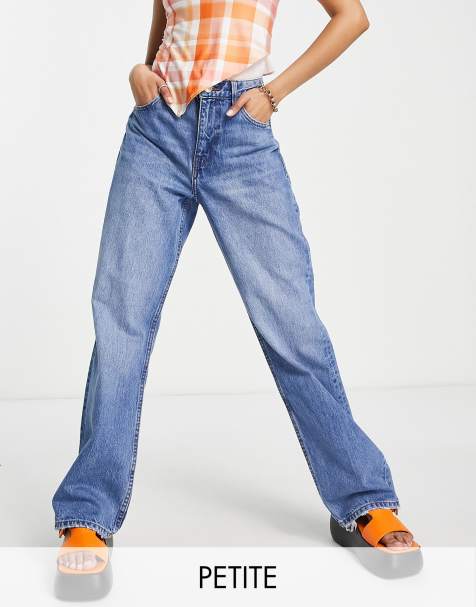 Bershka Petite – Mellanblå, stentvättade jeans i dad-modell - view 1