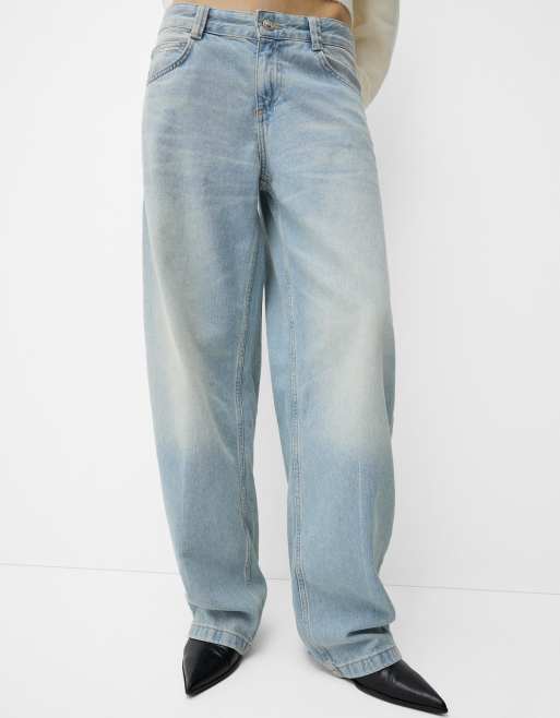Bershka Petite – Mellanblå, tvättade jeans med ballongben, 2 av 4