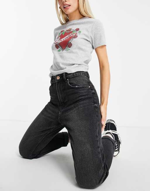 Bershka Petite mom jean in washed black