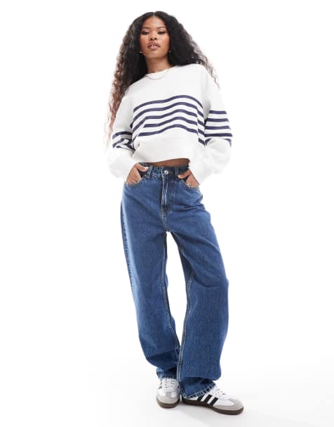 Bershka Petite – Mom-Jeans in authentischem Blau - view 1