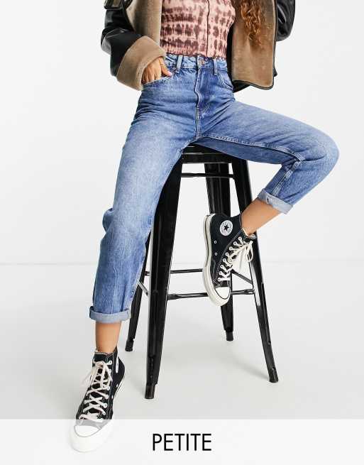 Bershka Petite mom jeans in vintage blue