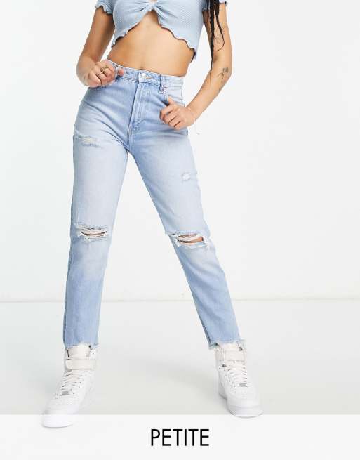 Women's Petite High Waist Distressed Mom Jeans