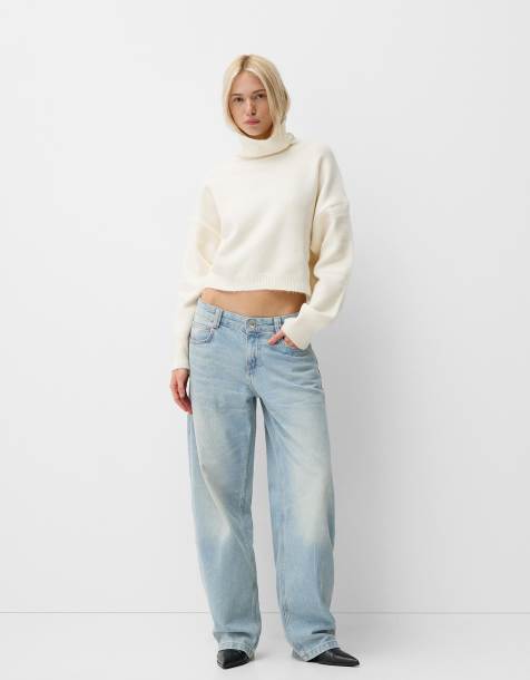 Bershka Petite – Niebieskie jeansy z balonowymi nogawkami - view 1