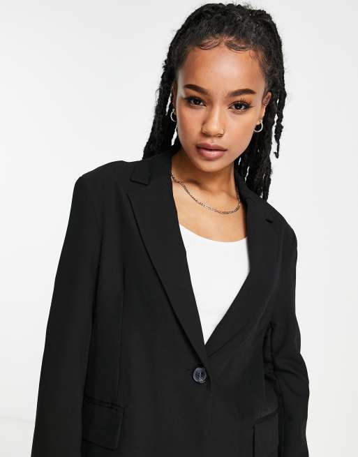 Petite Black Single Breasted Oversized Blazer