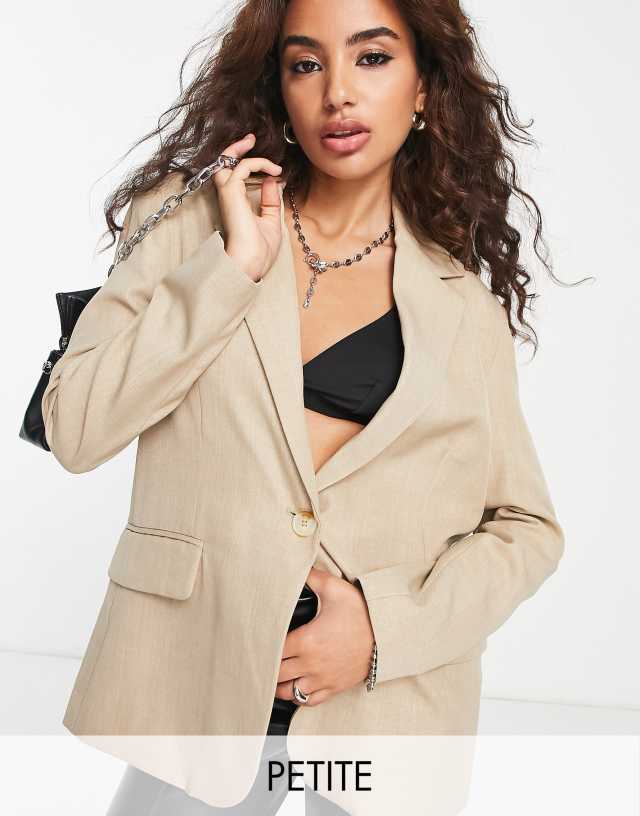 Bershka Petite oversized blazer in Camel