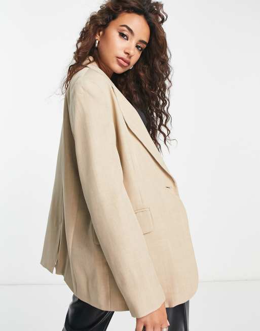 Bershka Petite oversized blazer in Camel