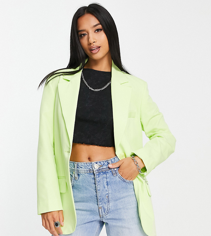 Bershka Petite oversized blazer in lime-Green