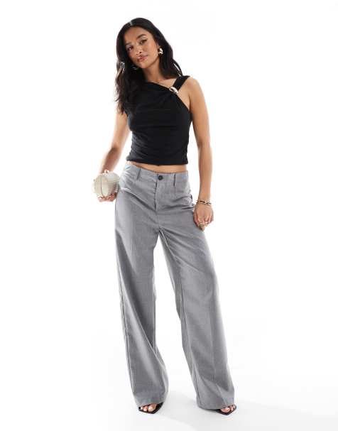 Bershka Petite - Pantalon ample habillé à taille haute - Gris - view 1