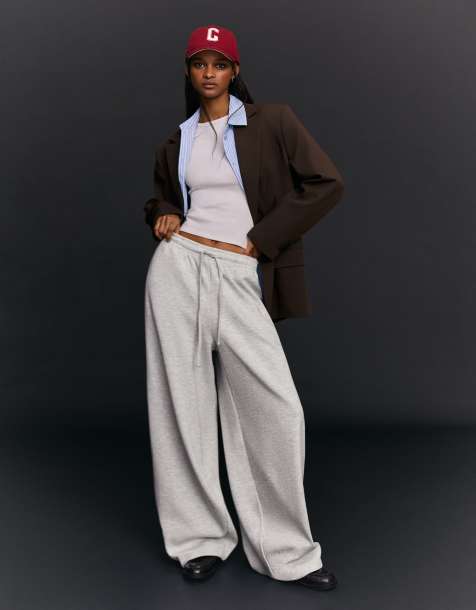 Bershka Petite - Pantalon bouffant en tissu duveteux avec cordons de serrage - Gris clair - view 1