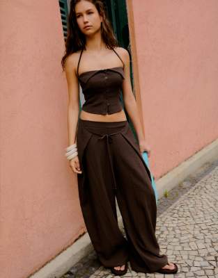 Petite - Pantalon champêtre coupe ample à pinces - Marron M