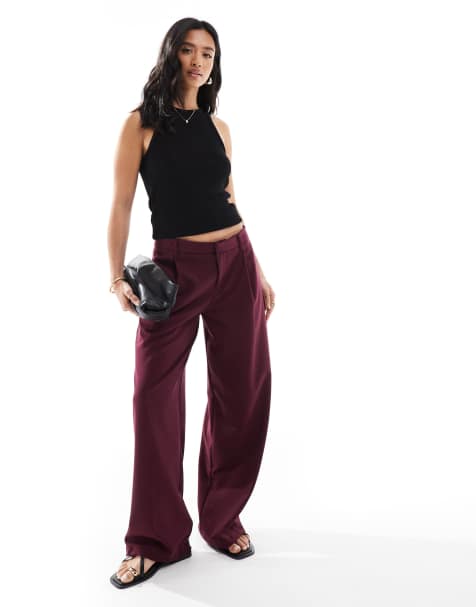 Bershka Petite - Pantalon large ajusté à taille basse - Bordeaux - view 1