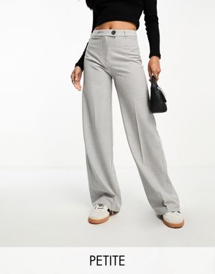 Bershka Petite wide leg slouchy dad tailored trousers in washed grey - ASOS Price Checker