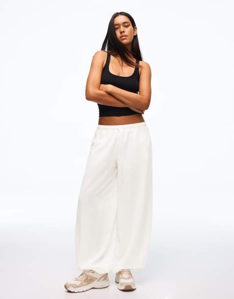 Bershka Petite - Pantalon sarouel champêtre - Blanc - view 1