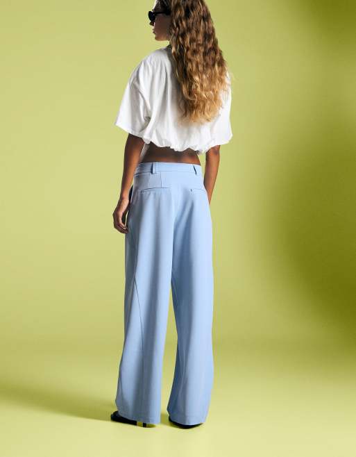 Bershka Petite - Pantalon volumineux double épaisseur - Bleu clair, 3 de 5