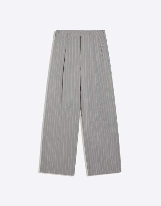 Bershka Petite pantaloni con pince in doppio tessuto grigi, 5 di 5
