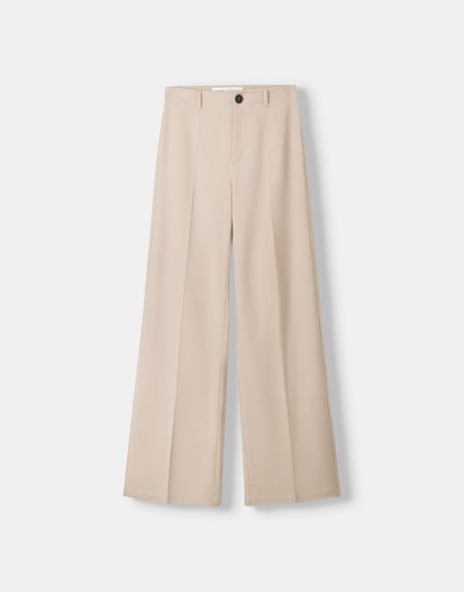 Bershka Petite - Pantaloni sartoriali con fondo ampio beige, 2 di 3
