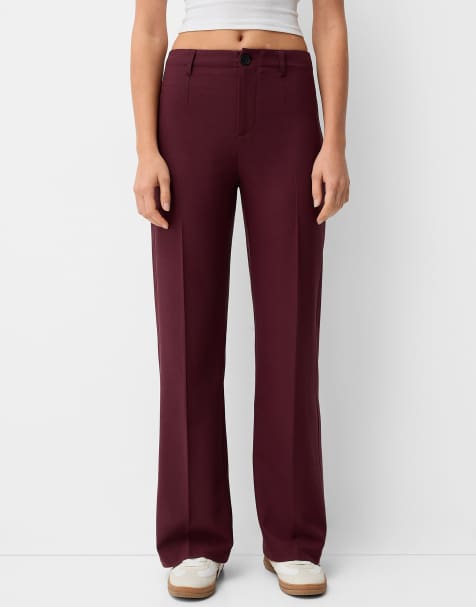 Bershka Petite - Pantaloni sartoriali con fondo ampio bordeaux - view 1