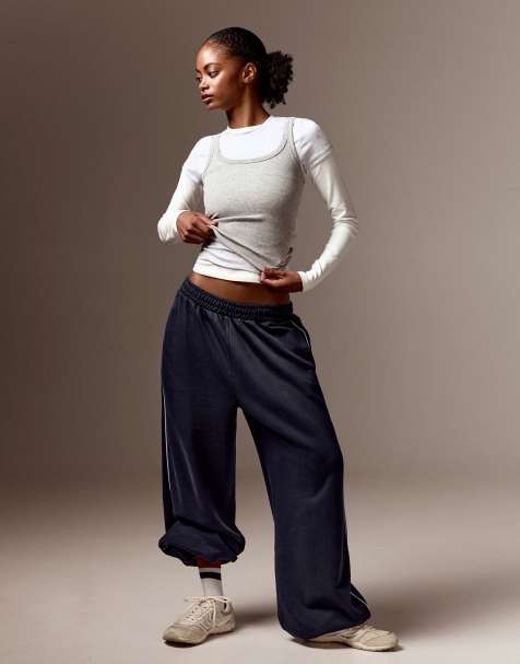 Bershka Petite plush jogger trousers in blue - view 1