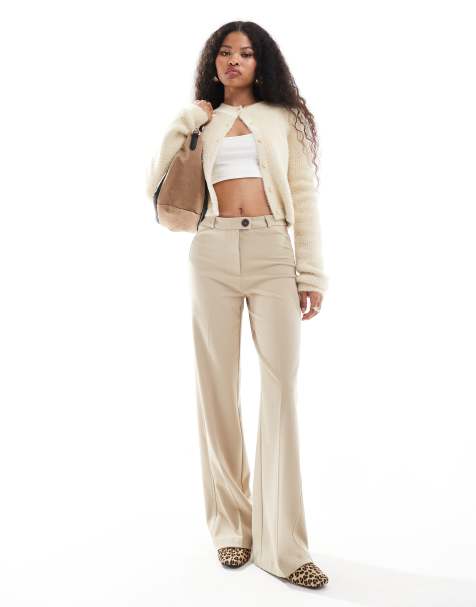Bershka Petite – Sandfärgade vida byxor i dad-modell - view 1
