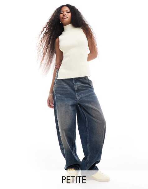 Bershka Petite – Skater-Jeans in dunkelblauer Waschung - view 1
