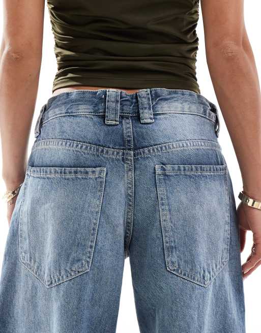 Bershka Petite slouchy baggy jeans in indigo wash ASOS