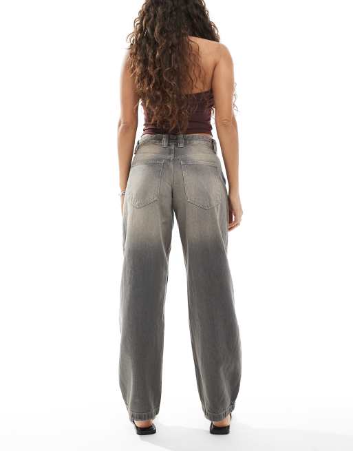 Bershka Petite slouchy baggy jeans in washed gray