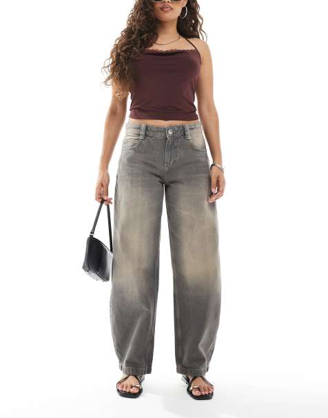 Bershka Petite slouchy baggy jeans in washed grey - view 1