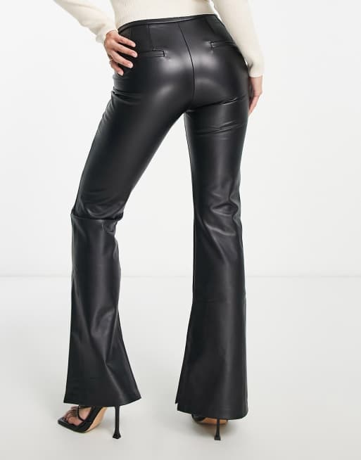 Petite Black Faux Leather Split Hem Leggings