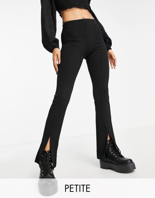 Bershka Petite split hem flare in black