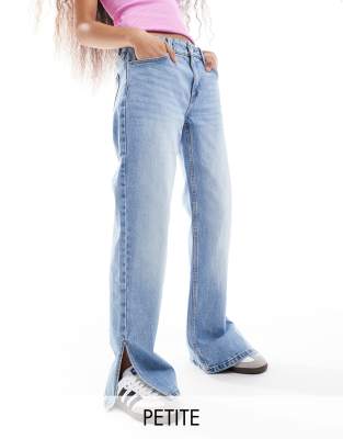 Petite split hem flare jeans in light wash blue