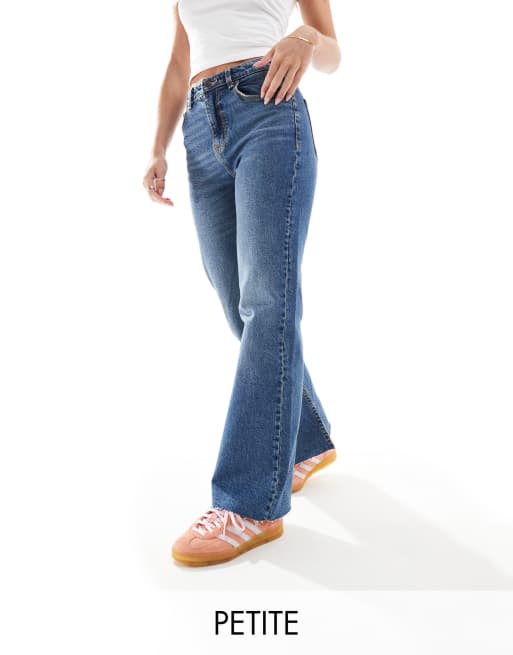 Bershka Petite split hem flares in mid blue 