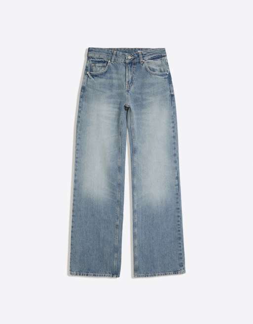 Bershka Petite Straight Jeans in Blau mit mittlerer Bundhöhe, 5 von 5