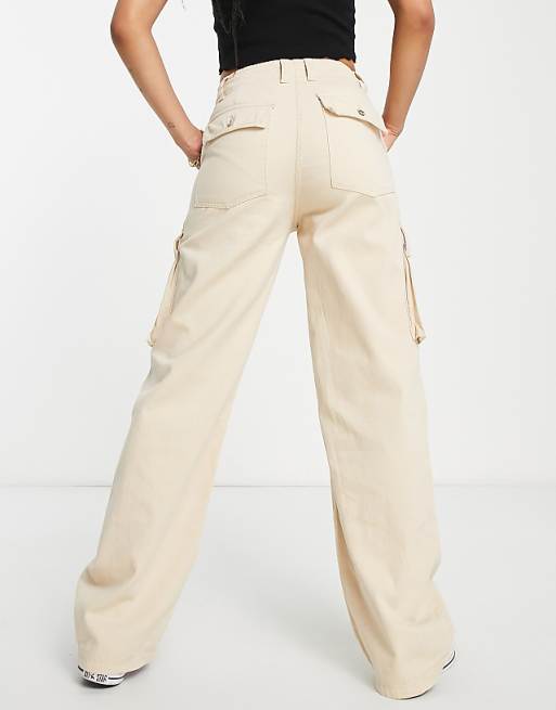 Bershka Petite straight leg cargo pants in sand | ASOS Bershka Petite straight leg cargo pants in sand | ASOS