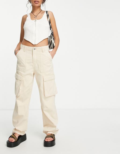 Bershka utility cargo trousers in beige, ASOS