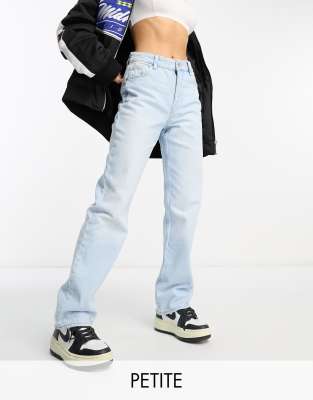 Bershka Petite straight leg jean in bleach blue