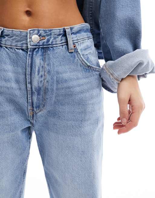 Bershka Petite straight leg jeans in mid wash