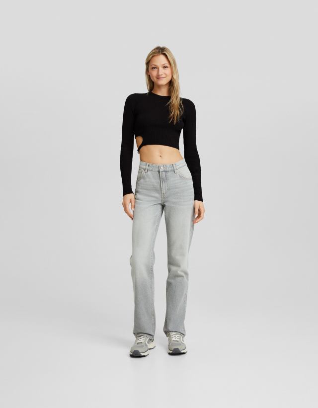 Bershka - petite straight leg jeans in washed grey