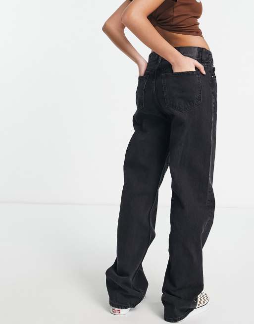 Bershka Petite – Svarta dad jeans med hög midja, 4 av 4