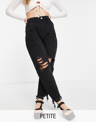 petite black distressed mom jeans