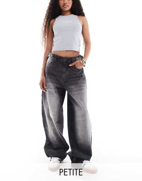 Bershka Petite – Svarta snickarjeans med justerbar midja - view 1