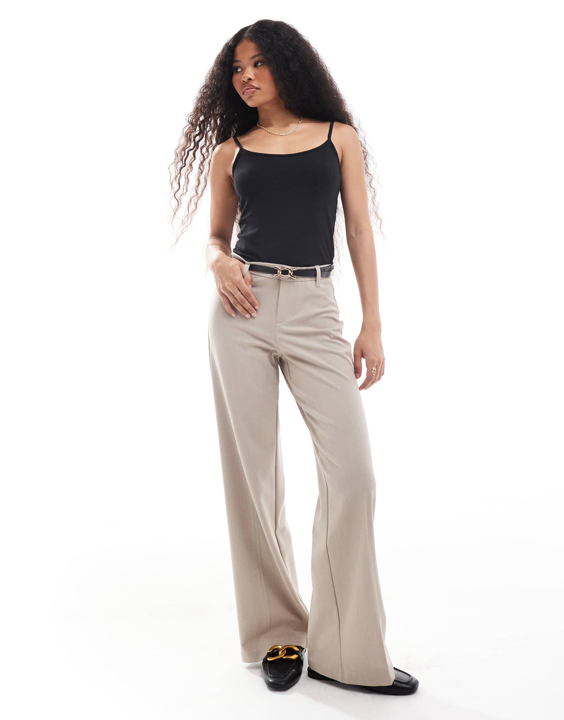 bershka petite tailored pants in beige melange