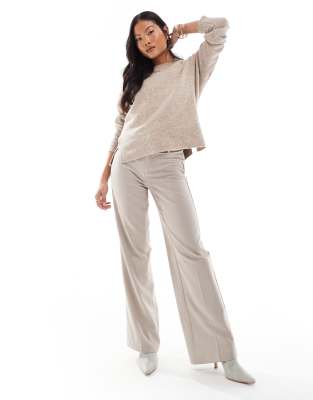 Bershka Petite Tailored Pants In Beige Melange-neutral