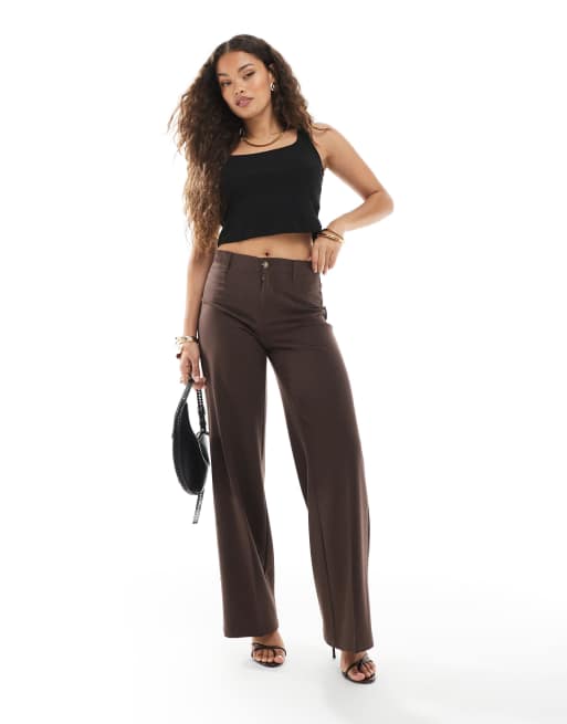 Bershka Petite tailored trouser in brown
